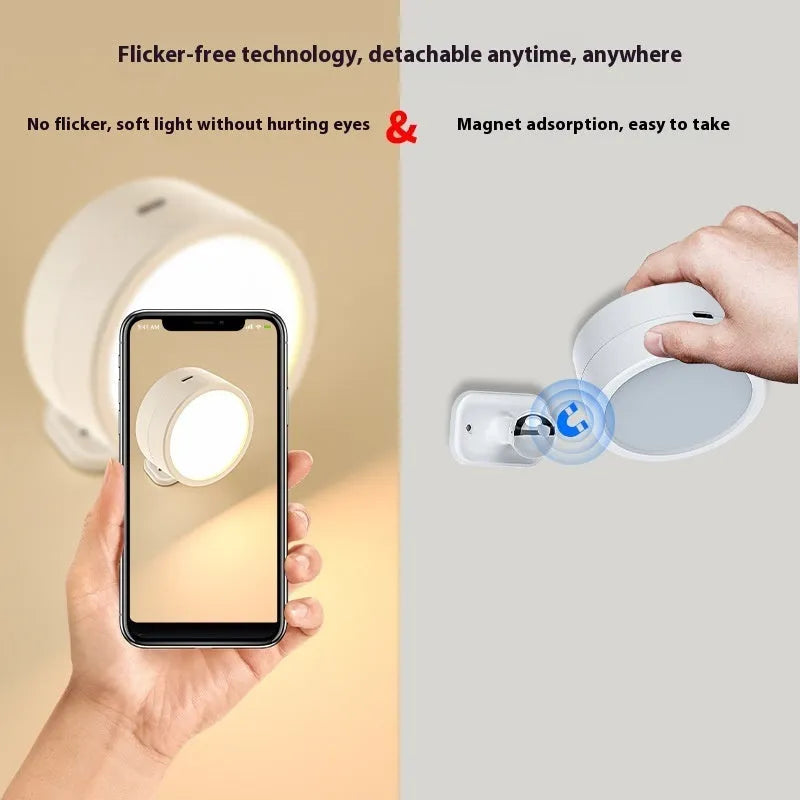Round rotatable bedside wall lamp in white or black with magnetic suction, built-in battery and CW RGB light, 94*73*74mm