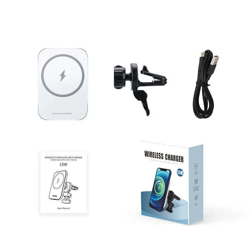 Black magnetic wireless charging car phone holder for Apple iPhone 12 with 15W power