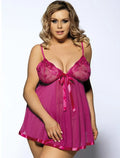 Women's purple mesh lace sleepdress on a hanger, showing seamless design and larger 6XL size.