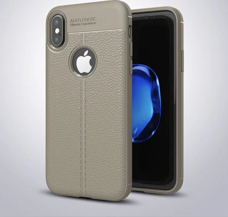 WeFor black PU leather texture protective case fitted on an OnePlus 6 smartphone.