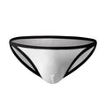 Men's solid colour low waist briefs in rib weave fabric, shown in white and grey.