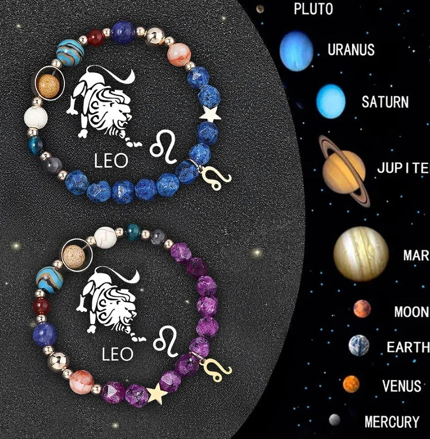 Set of two adjustable natural stone beaded bracelets for zodiac signs.