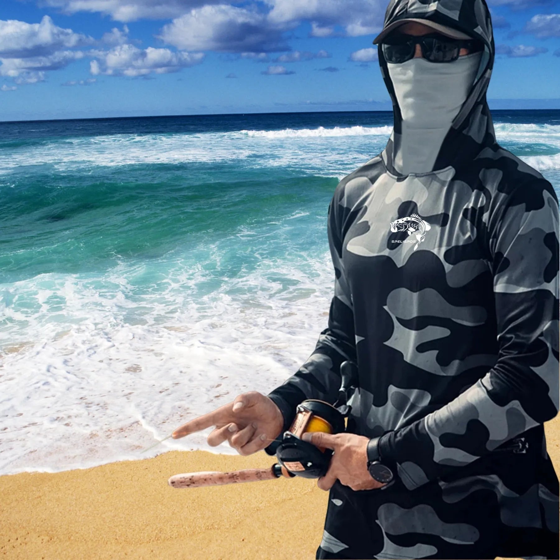 Huk Pursuit long sleeve fishing shirt with crew neck and mesh side panels for breathability.