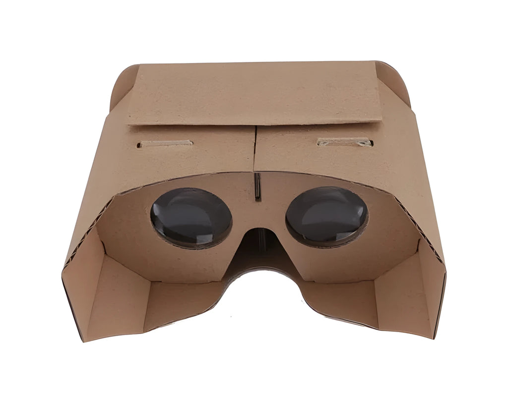 Foldable cardboard virtual reality glasses for smartphones with a photo-colour design.