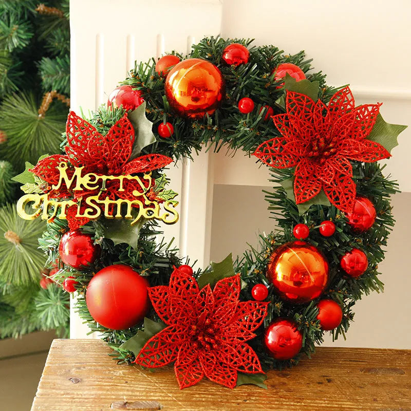A round 30cm multicolour plastic Christmas wreath with festive leaves, shown in a choice of six colours.