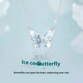 Close-up of a silver Bingyu Butterfly necklace with an ice rain pendant on an adjustable O-ring chain.