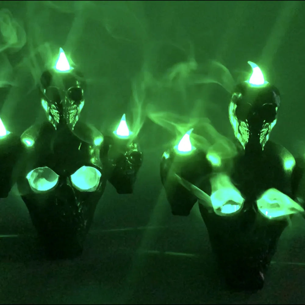 Gold or silver Halloween skull ornament with LED candle light, 14x12x9cm flameless decoration