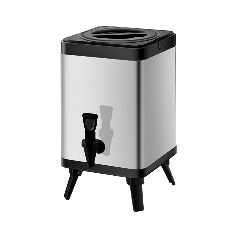 Square stainless steel milk tea bucket with lock mechanism, 8 litre capacity, silver colour