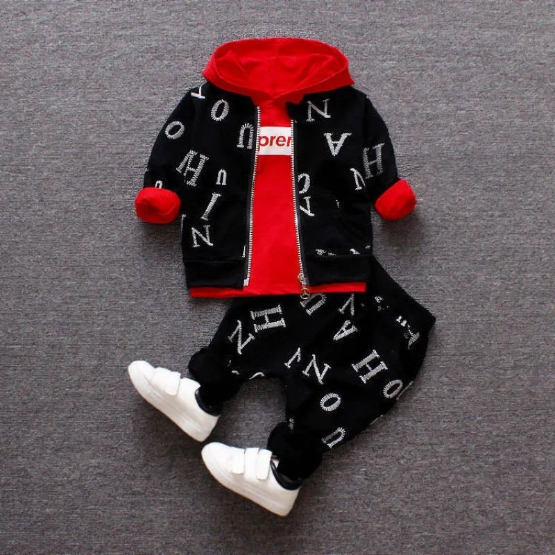 Children's clothes set with long sleeve top in red or white colours