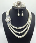 European fashion diamond pearl necklace earrings bracelet set in multiple colours for bridal wear