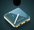 Compact mini 20000mAh power bank in blue with multiple USB ports and aluminium shell.