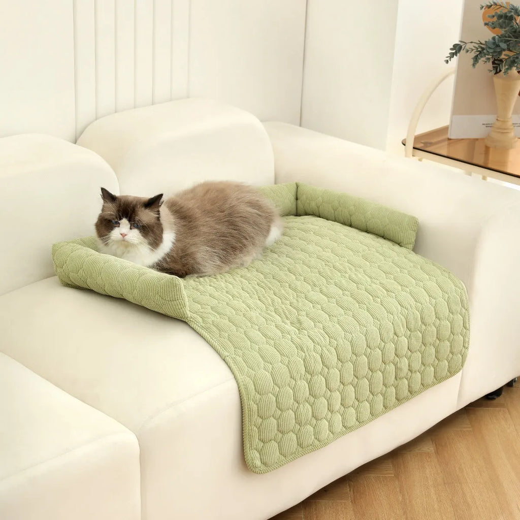 Corduroy pet bed mat with neck pillow, 75cm x 75cm, 900g, in Beige or grey for dogs and cats