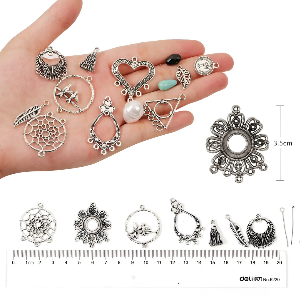 DIY earring material accessory kit with heart-shaped alloy components in multiple colours, packed in a suit bag