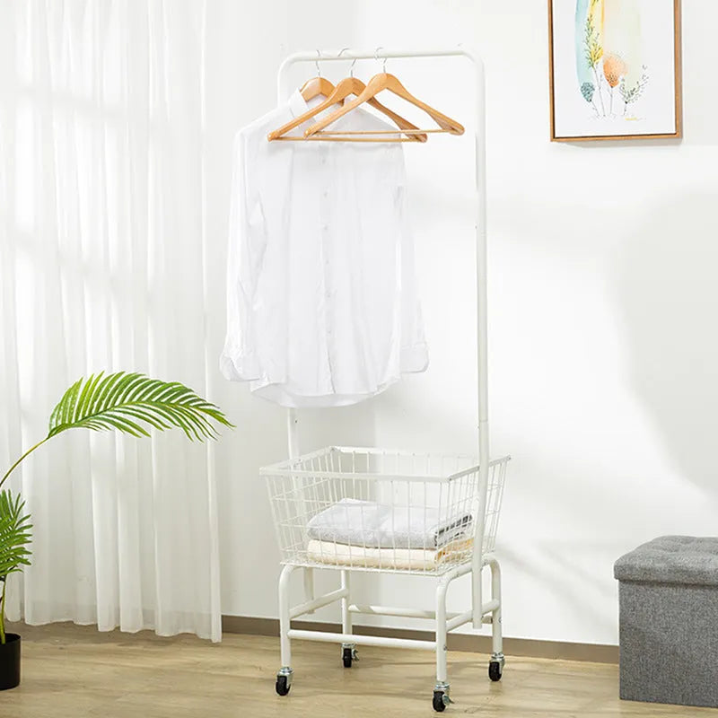 White iron pulley clothes hanger storage car with trouser rack and tie rack
