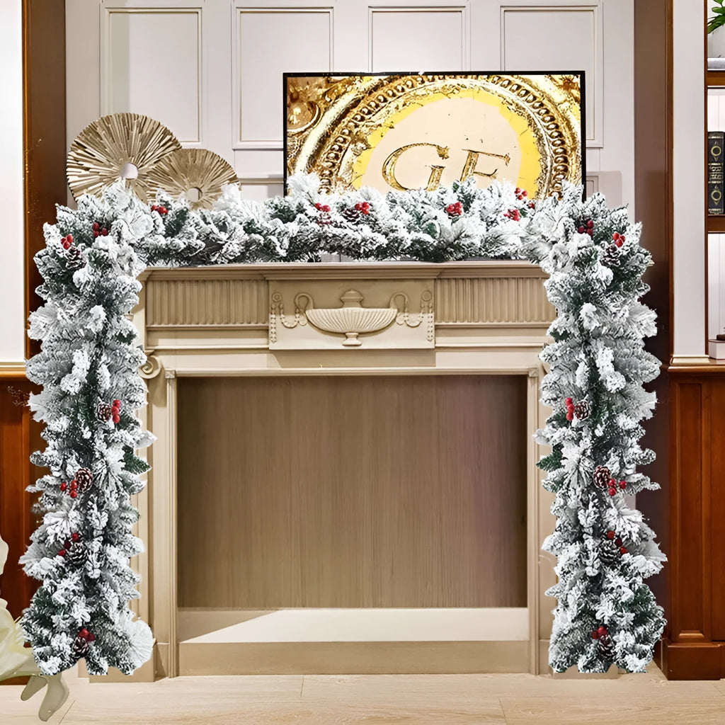 Artificial rattan vine garland with flocking snow effect for Christmas decoration