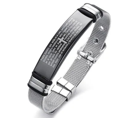Meaeguet stainless steel cross charm bracelet for men with adjustable rope chain and toggle clasp