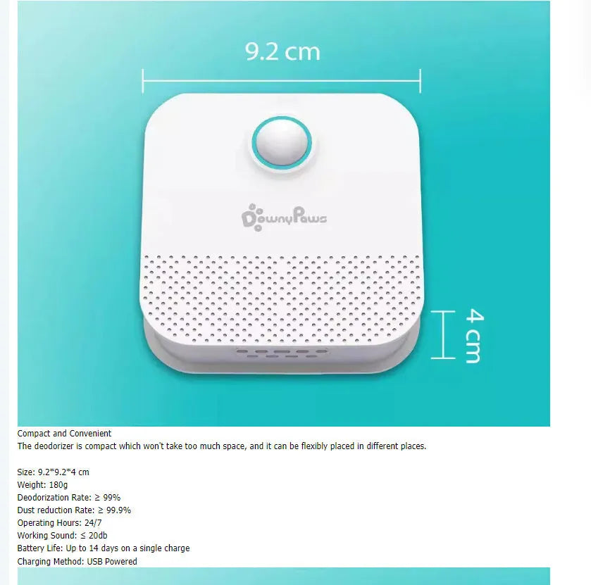 White DownyPaws 4000mAh smart cat litter box odour purifier, compact cubic design.