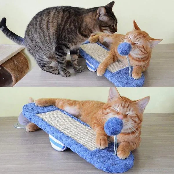 PP cat kitten seesaw toy in royal blue cat scratch board or khaki, a throwing toy for indoor play