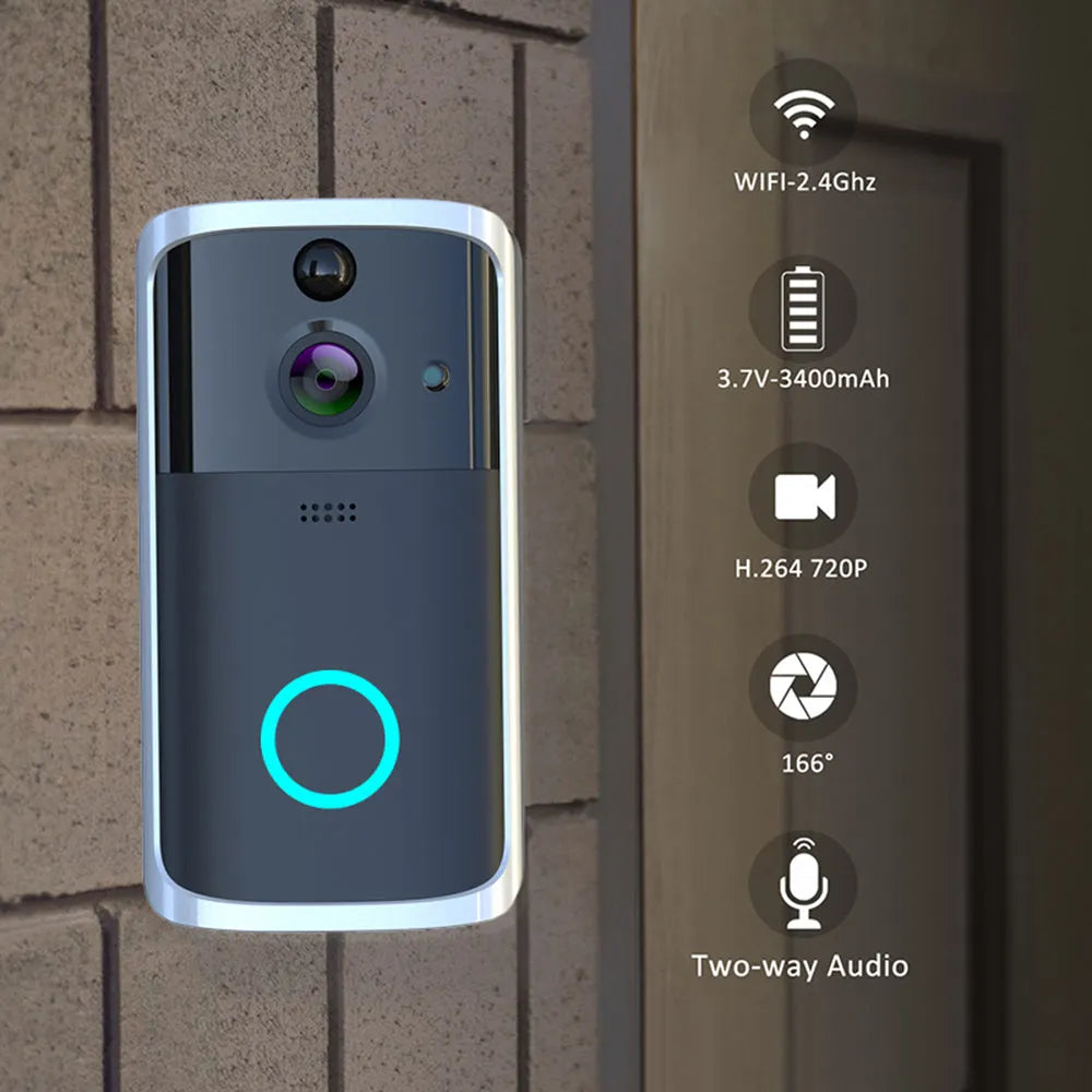 WiFi video doorbell camera with 32GB TF card, infrared night vision, 7.5cm x 3.3cm x 14.4cm, Black or Silver