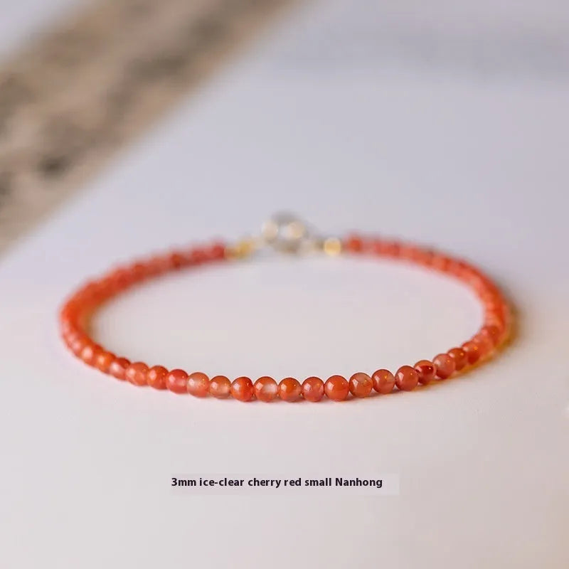 Women's southern red agate bracelet with 3mm cut surface style in cherry red colour