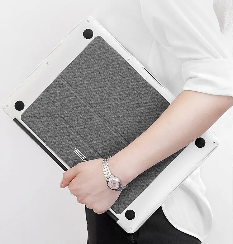 Blue foldable laptop cooling bracket with anti-slip surface and ergonomic design