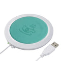 Insulated USB heating coaster with PU leather cover in black, blue, or orange colours