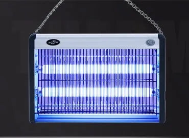 White or black electric mosquito killer lamp with UV light tubes on a tabletop or mounted on a wall.