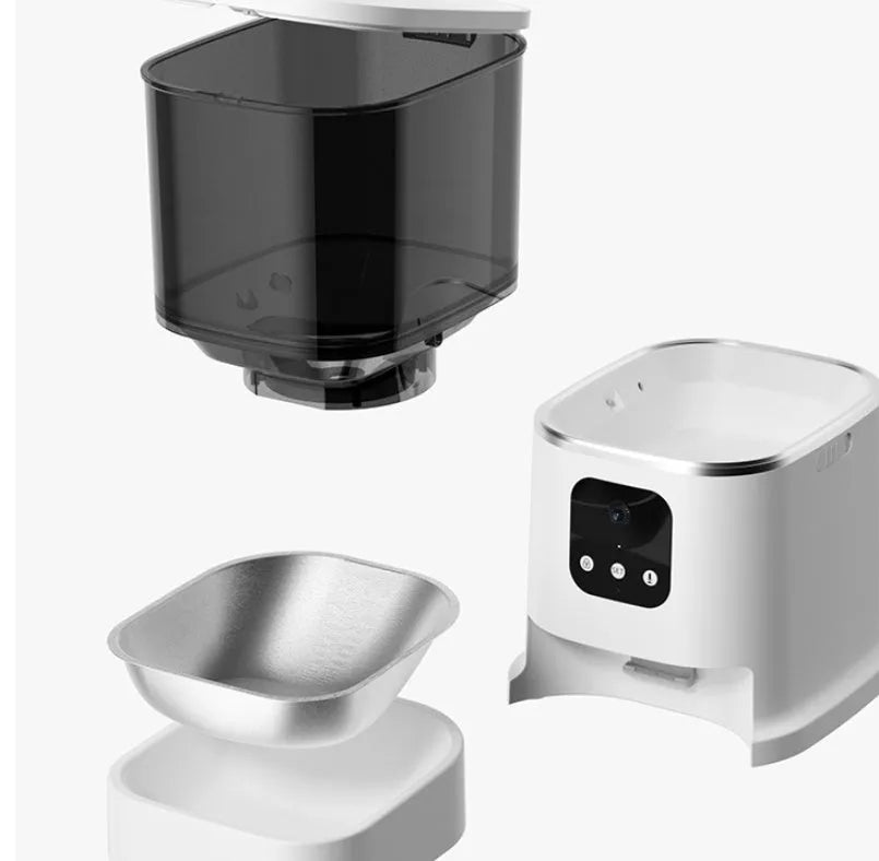 Dark green 6L WiFi automatic pet feeder with stainless steel bowl and digital control panel