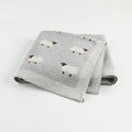 Grey and pink 100x80 cm cotton baby sheepskin blanket laid flat, suitable as a pram or cot cover.