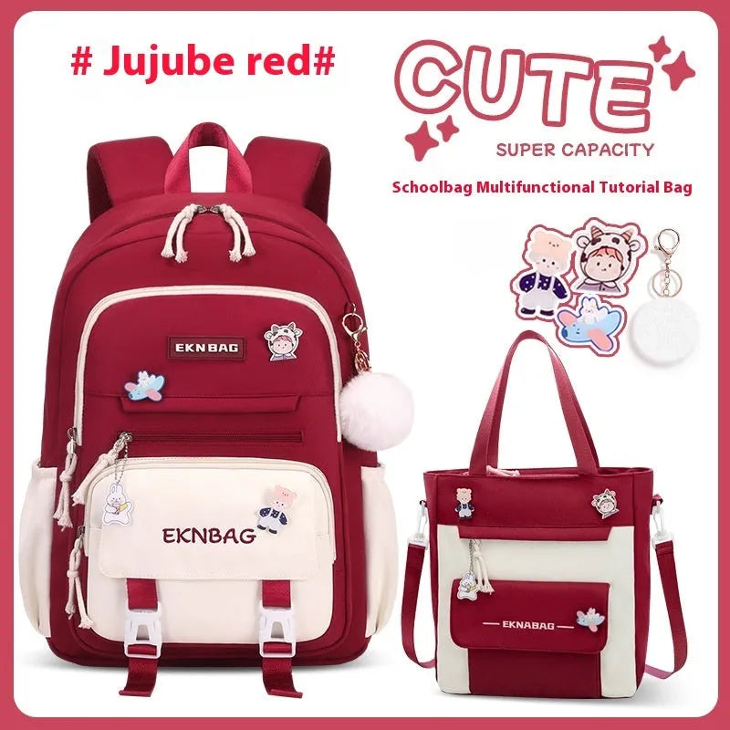 Waterproof Oxford cloth school backpack for girls with curved shoulder straps in six colour options