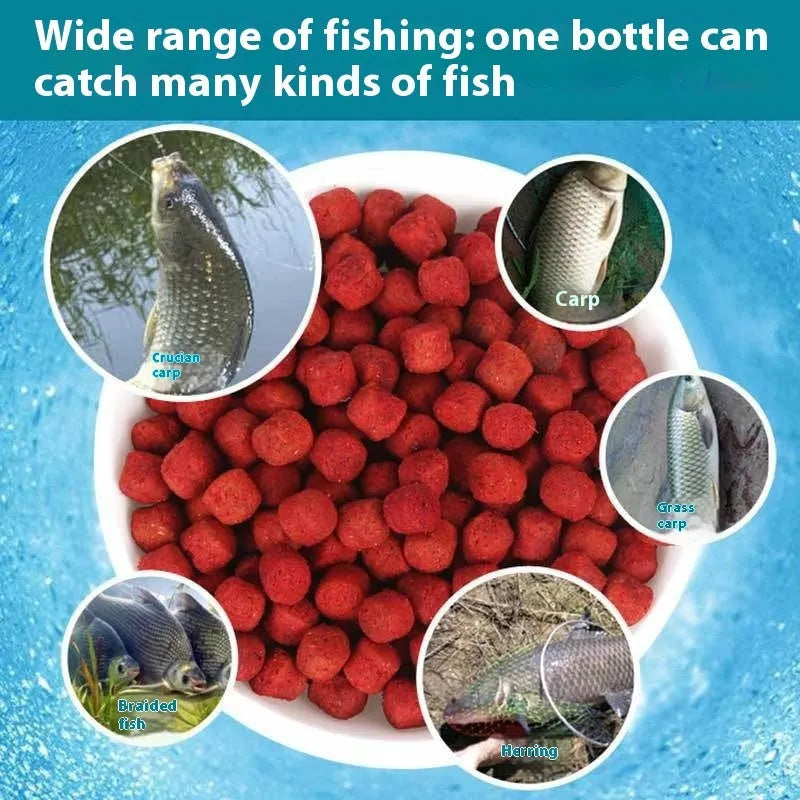 Bottle of grass green lazy particle fishing bait for crucian carp and freshwater fish