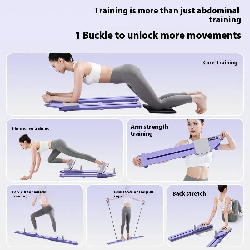 85 cm long pink and purple multifunctional split supine board ski machine trainer on a floor.