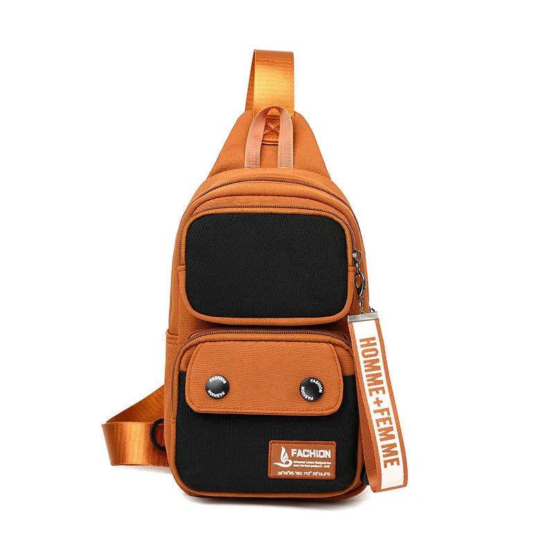 Outdoor crossbody bag in nylon with letters pattern and contrast colour options.