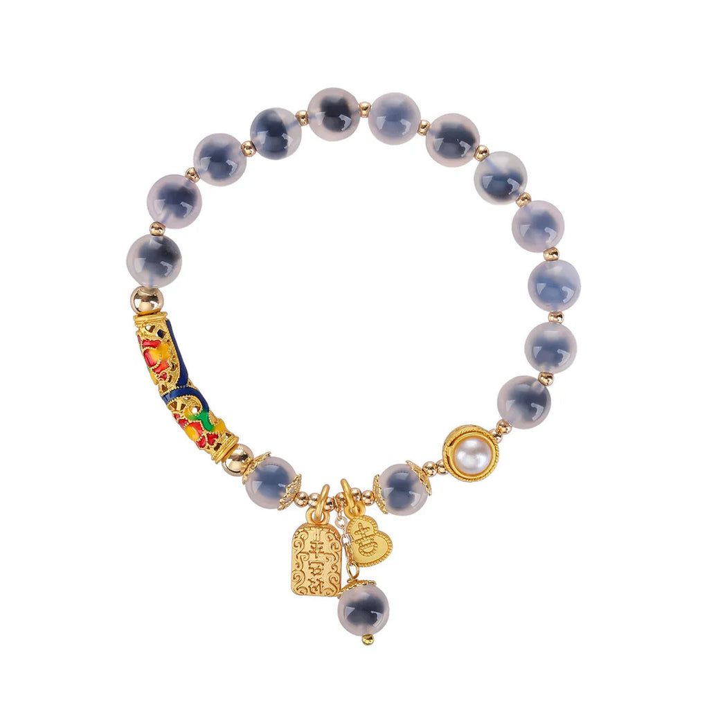Women's sugar heart agate bracelet with manual DIY crafting in retro style
