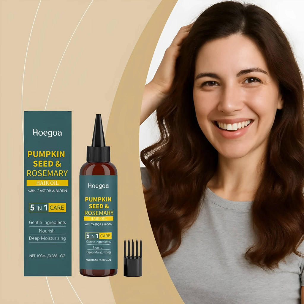 Rosemary essential oil hair care set with 100ml bottle, pointed applicator nozzle, and hair comb