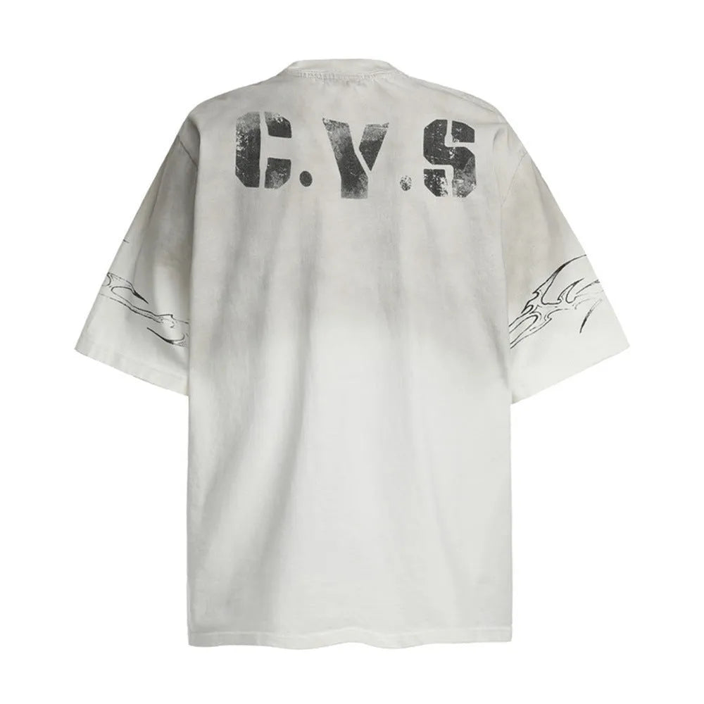 Men's black and white pure cotton short-sleeved T-shirt laid flat.