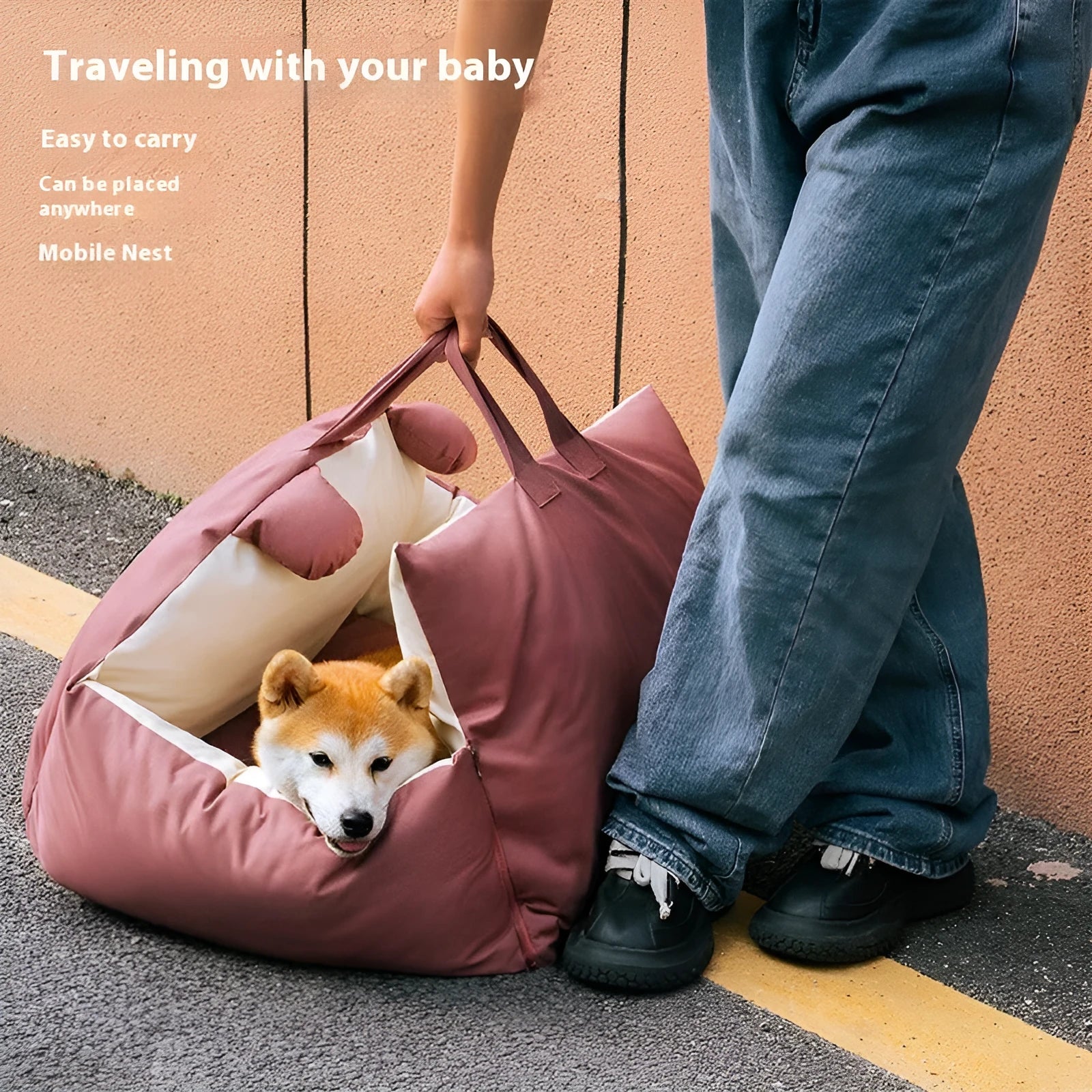 Four Seasons removable washable car kennel for dogs in beige colours, shown in M and L sizes.