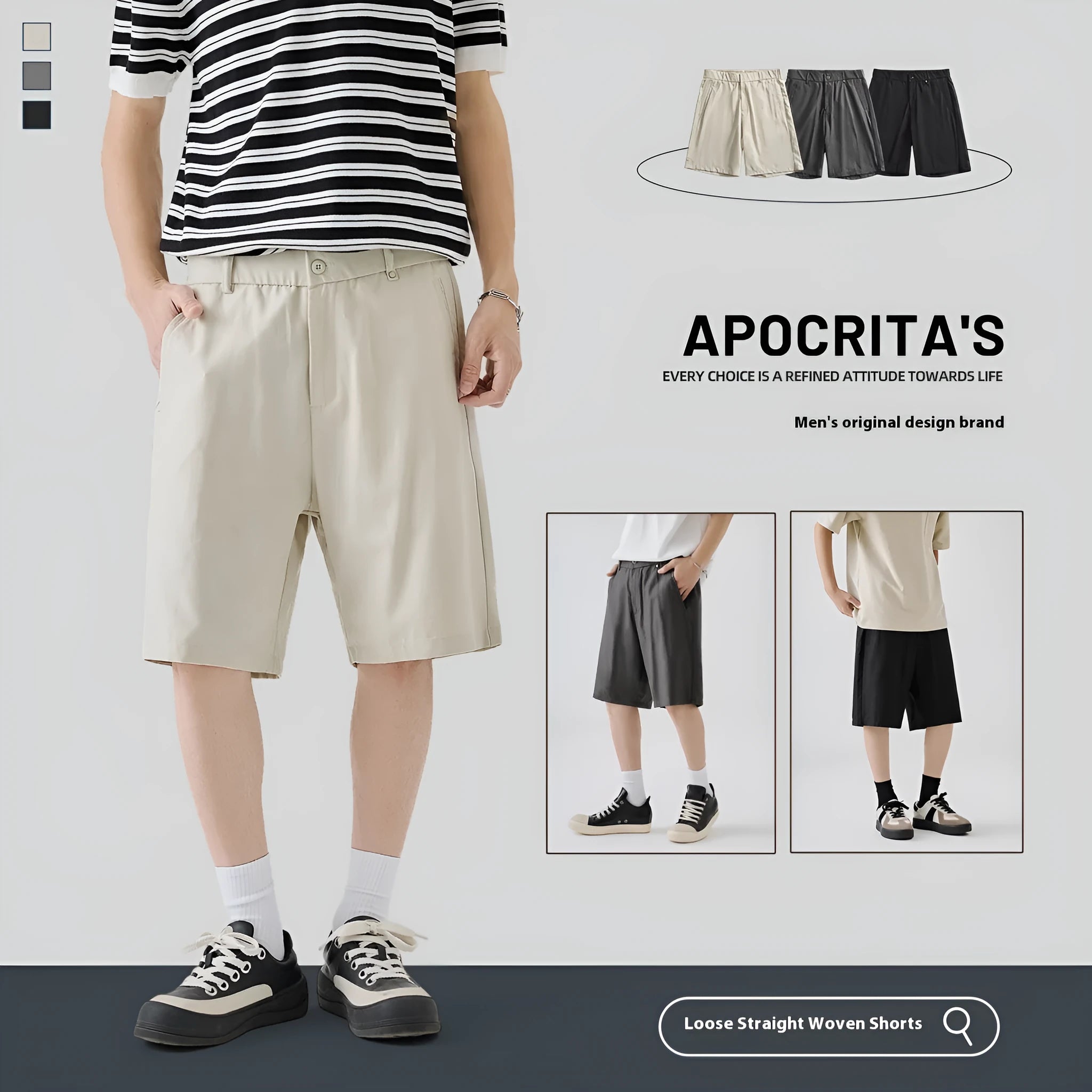 Men's apricot coloured loose-fit lyocell casual shorts on a hanger.