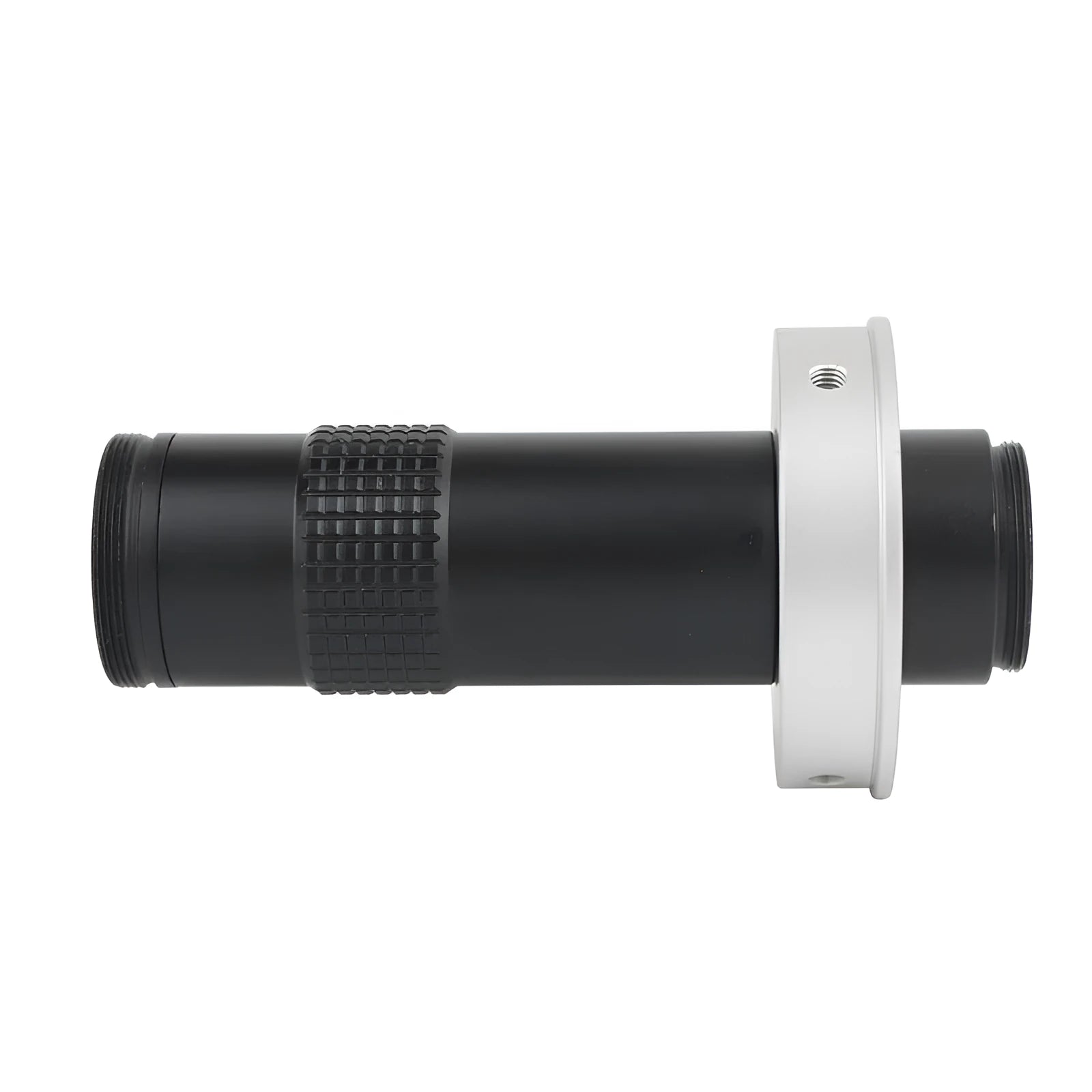 Black industrial monocular camera lens for 130x magnification with 60-300mm working distance.