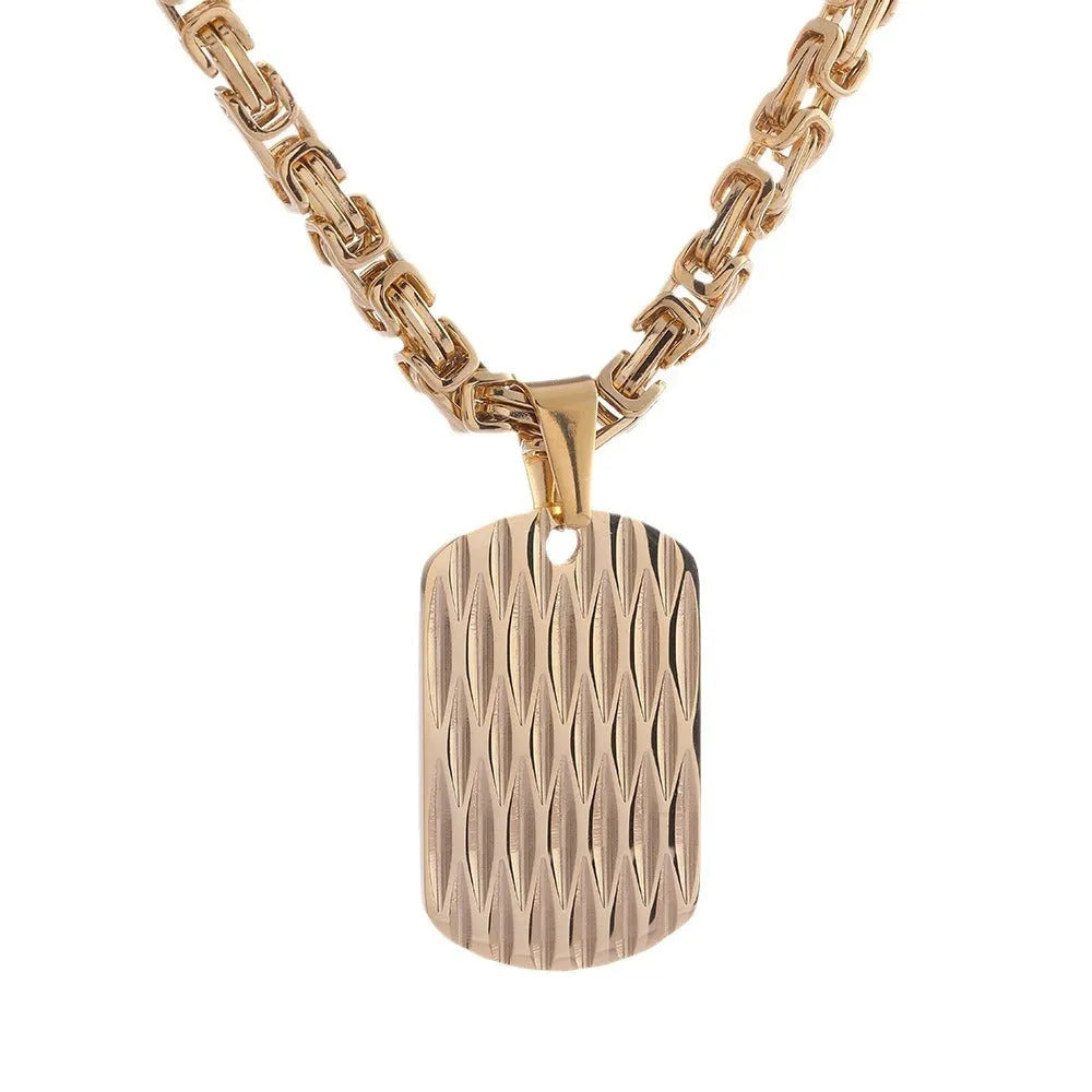 Men's titanium steel water ripple pendant necklace on an adjustable Emperor Chain in black finish.