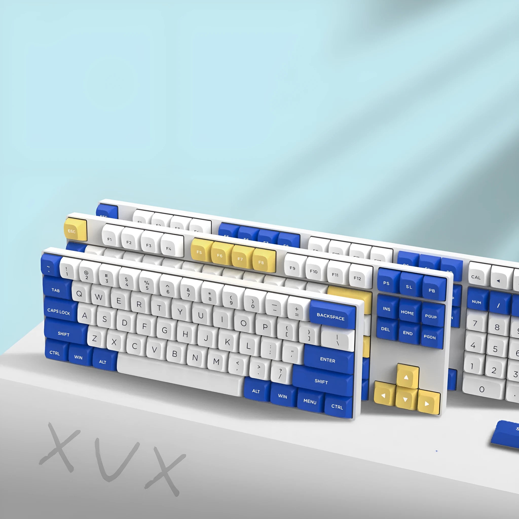 189-key PBT keycap set in Klein Blue, compatible with MX mechanical switches, featuring secondary forming legends