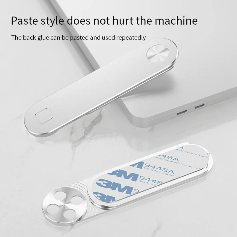 Aluminium laptop phone holder with magnetic mount attached to computer screen