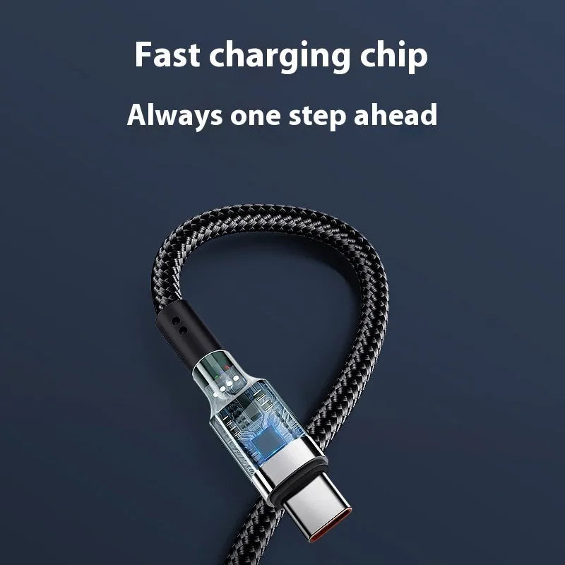 6A double USB Type-C cable 120W fast charge woven braided silver 1m length on white background