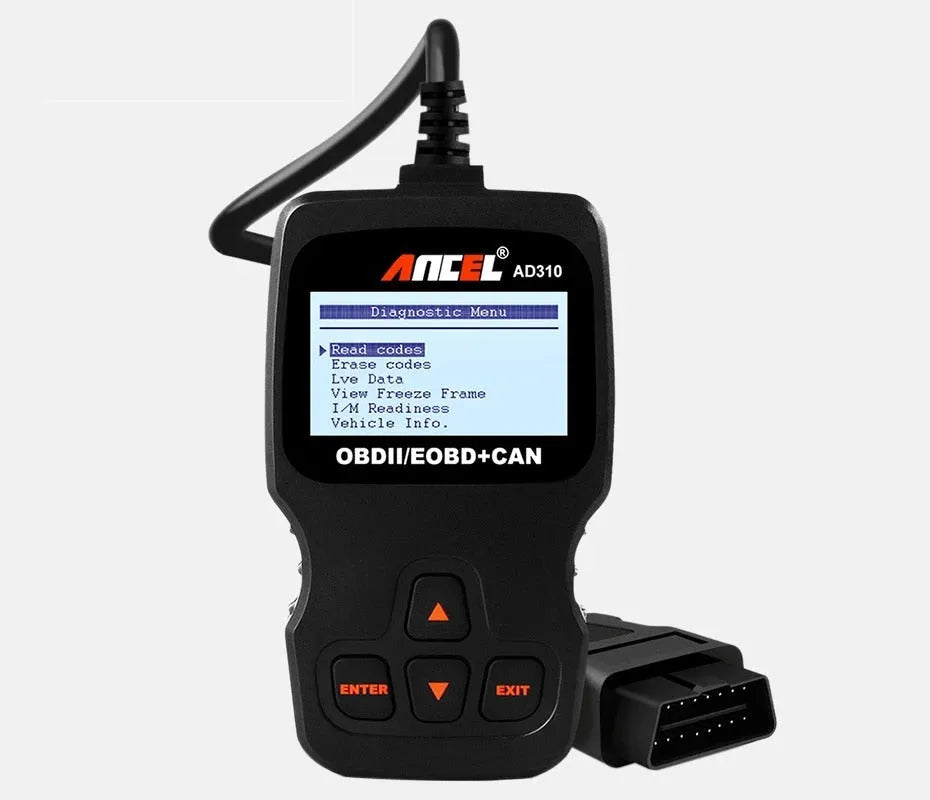 Black universal OBD2 automobile fault detector for engine diagnostics