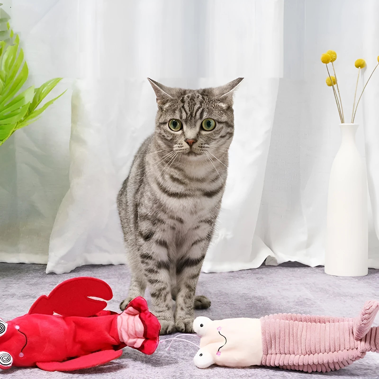 Intelligent automatic cat toy with soft plush fabric, 24x19x6 cm, in Lobster colour