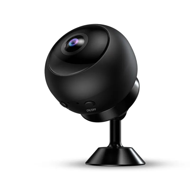A white 1080p wireless Wi‑Fi security camera for indoor surveillance on a table.