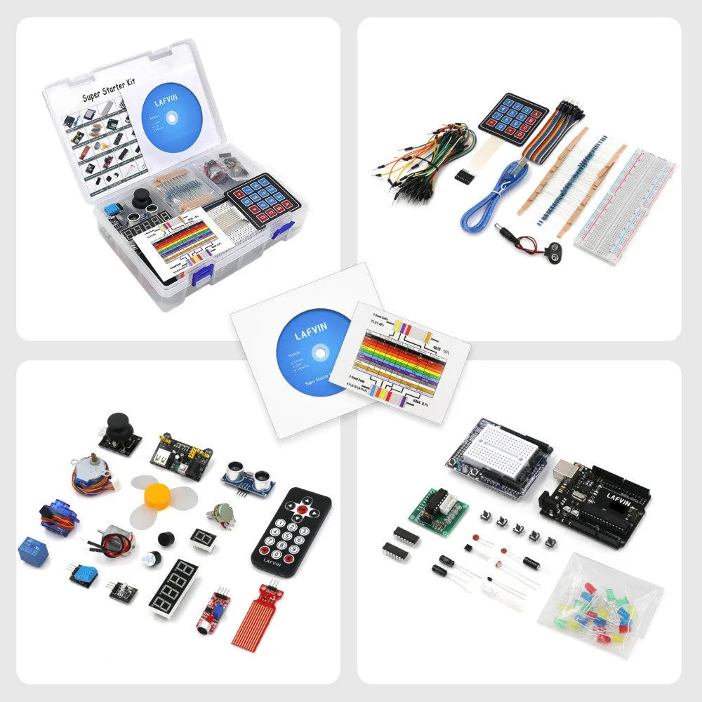 LAFVIN Arduino UNO R3 super starter kit with blue development board and numerous electronic components