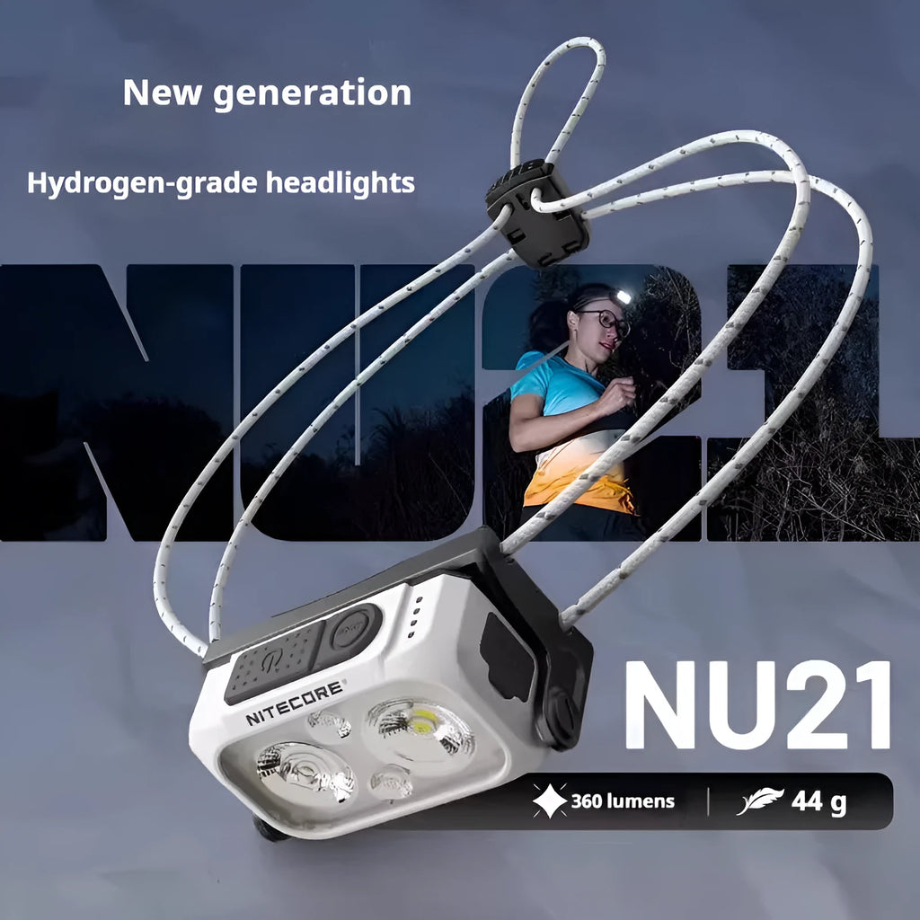 Lightweight rechargeable running headlight in black for off-road night use and maintenance work