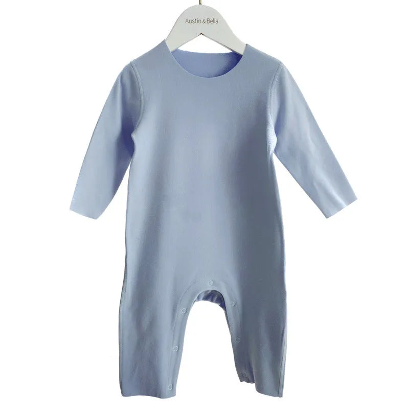 Baby pajama climbing suit in 100% polyester with blue colour, footed Siamese style, on white background
