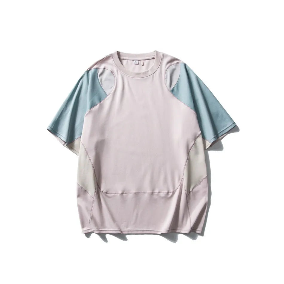 Men's cotton blend patchwork sports T-shirt with loose raglan short sleeves in Galaxy Blue colour